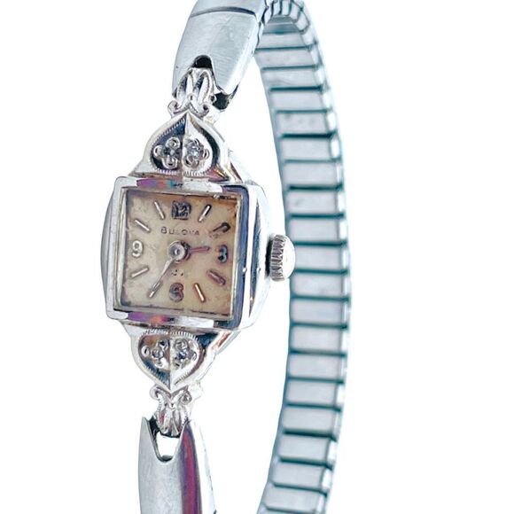 Vintage 1960s Bulova M2 4 Diamond 10k Gold Plated 17 Jewels Ladies Wrist Watch - Picture 1 of 8